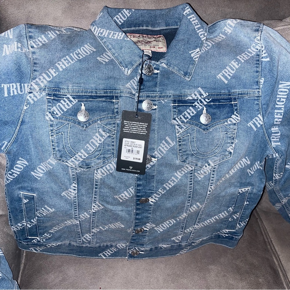 True Religion Light Blue Logo Denim Jacket